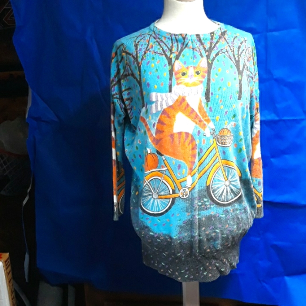 Fall kitty on a bike sweater